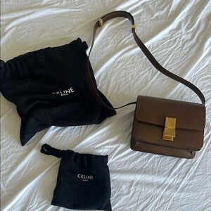 Celine Small Leather Box Bag in Brown
